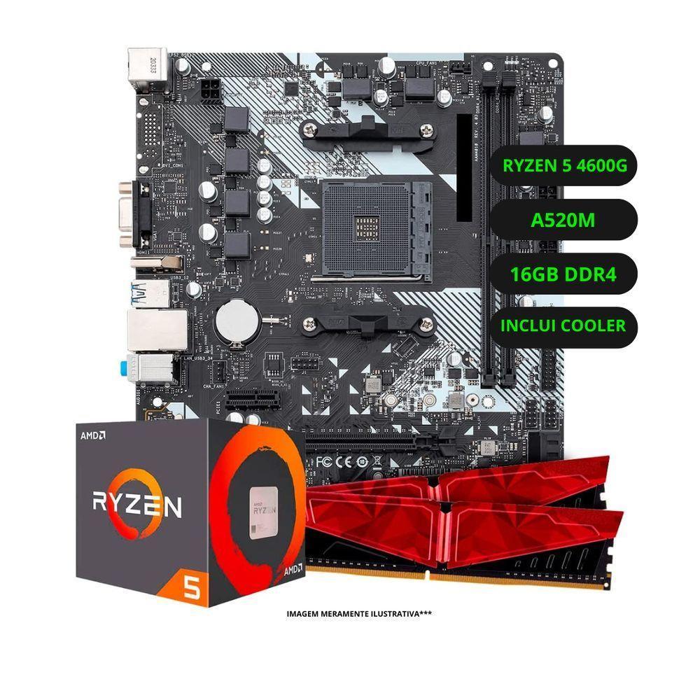 Kit Upgrade Amd Ryzen 5 4600g Vega 7 Placa Mãe A520 Memória Ram 16gb Ddr4 - 1