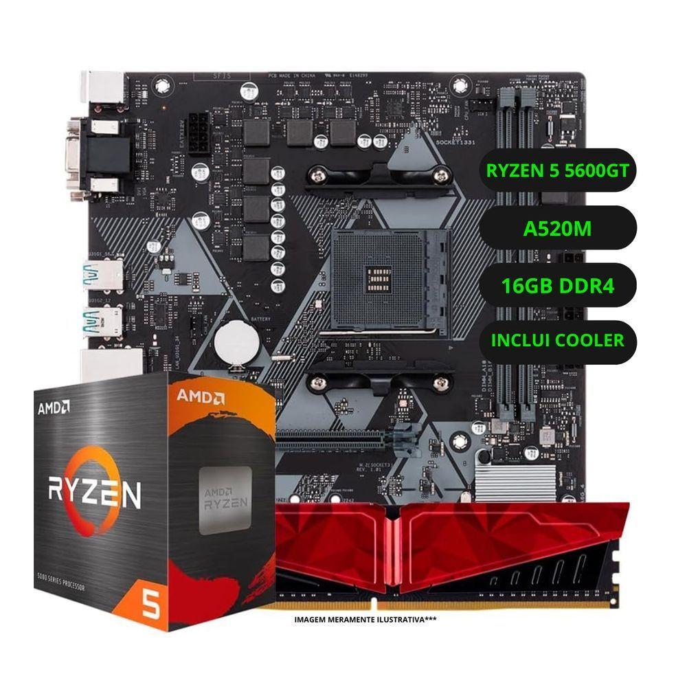 Kit Upgrade Amd Ryzen 5 5600gt Vega 8 Placa Mãe A520 Memória Ram 16gb Ddr4 - 1