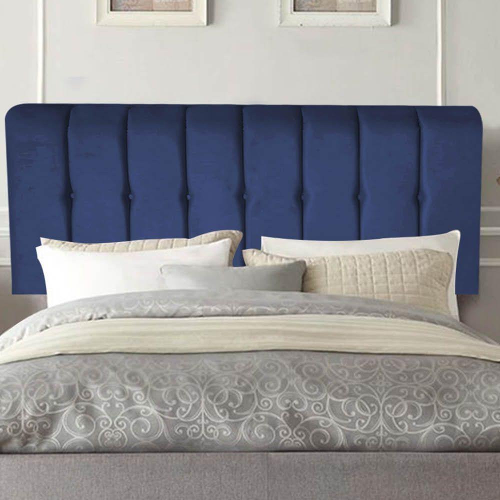 Painel Estofada Kiara 160cm Queen Size Box Quarto Suede Azul Marinho - Gat Magazine - 1