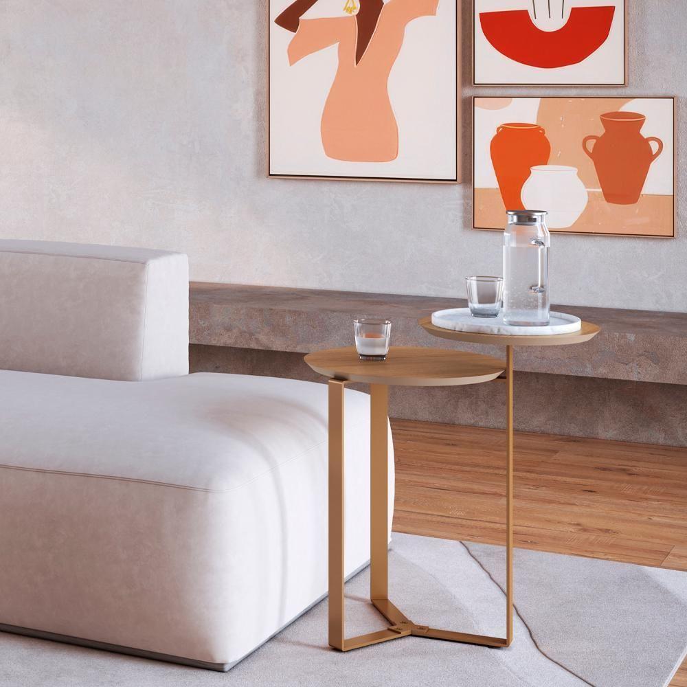 Mesa Lateral 02 Tampos Chanfrada Pe Metal Dourado Hanover Artesano Hanover Dourado - 2