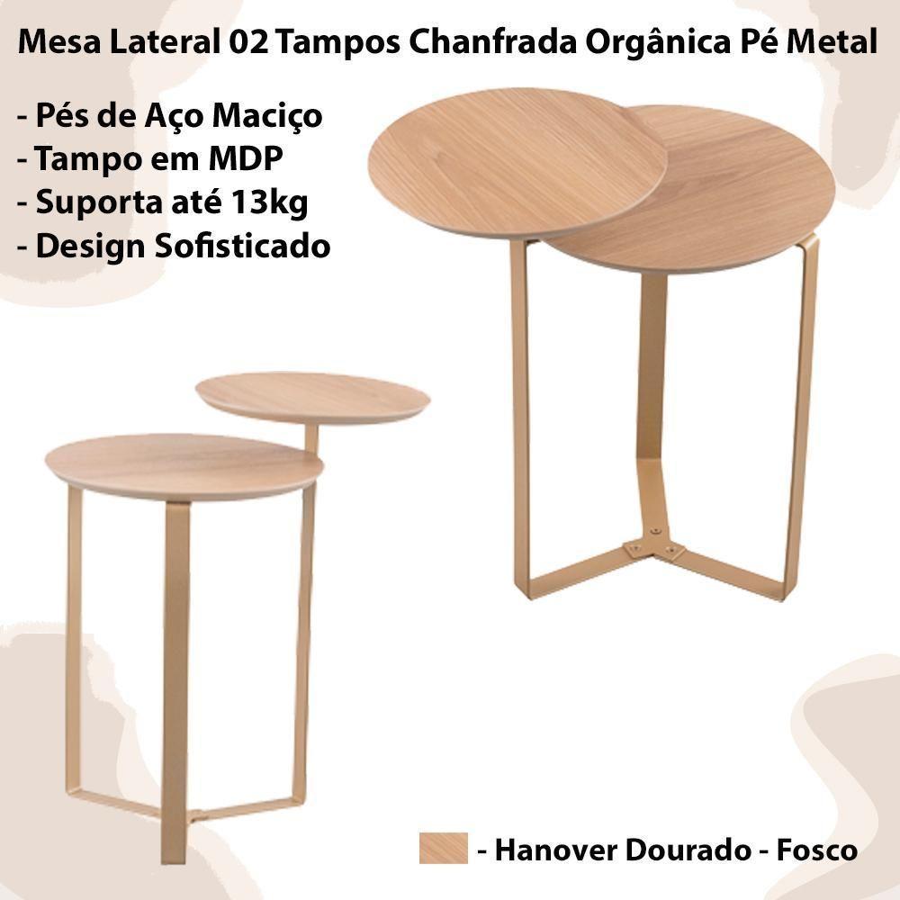 Mesa Lateral 02 Tampos Chanfrada Pe Metal Dourado Hanover Artesano Hanover Dourado - 5