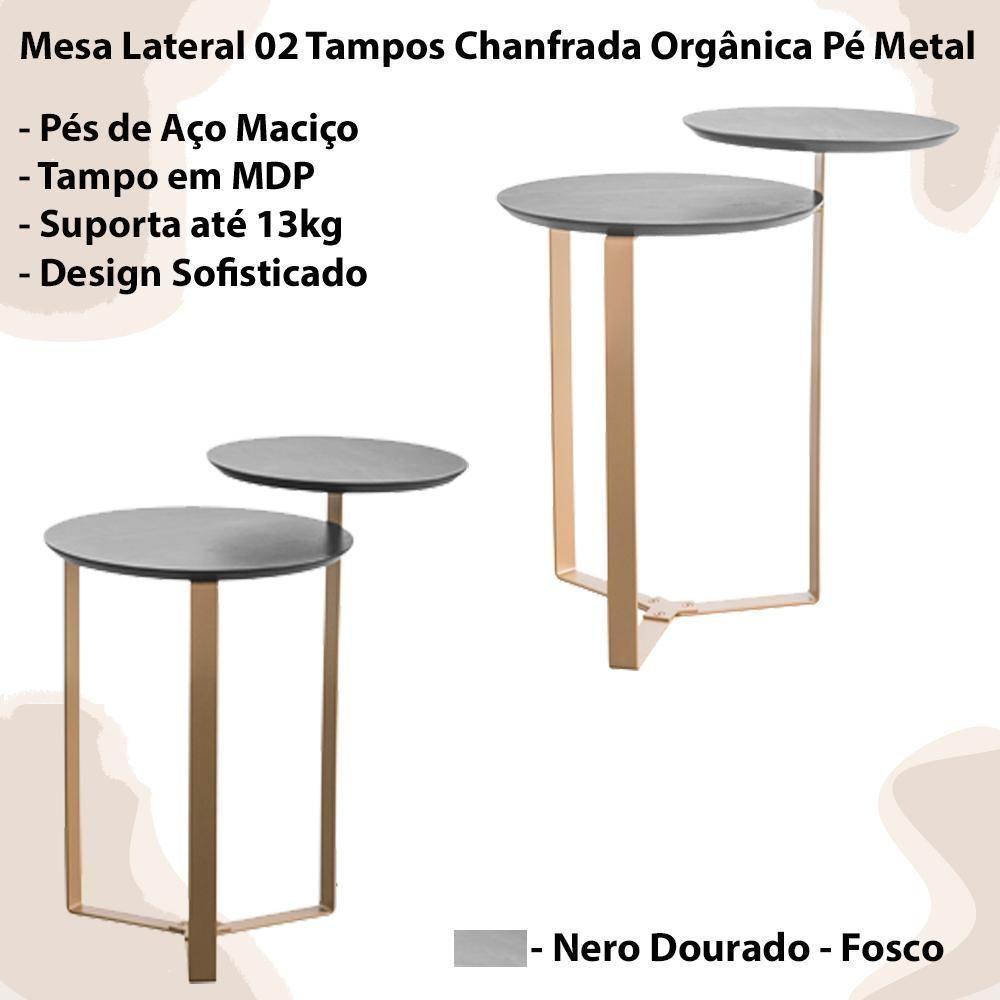 Mesa Lateral 02 Tampos Chanfrada Pe Metal Dourado Nero Artesano Nero Dourado - 5