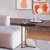 Mesa Lateral 02 Tampos Chanfrada Pe Metal Dourado Nero Artesano Nero Dourado - 2