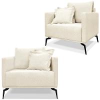 Kit 2 Poltronas Sala De Estar Liv Pes Aço Linho Natural Ezz Natural - 1