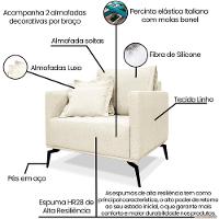 Kit 2 Poltronas Sala De Estar Liv Pes Aço Linho Natural Ezz Natural - 8