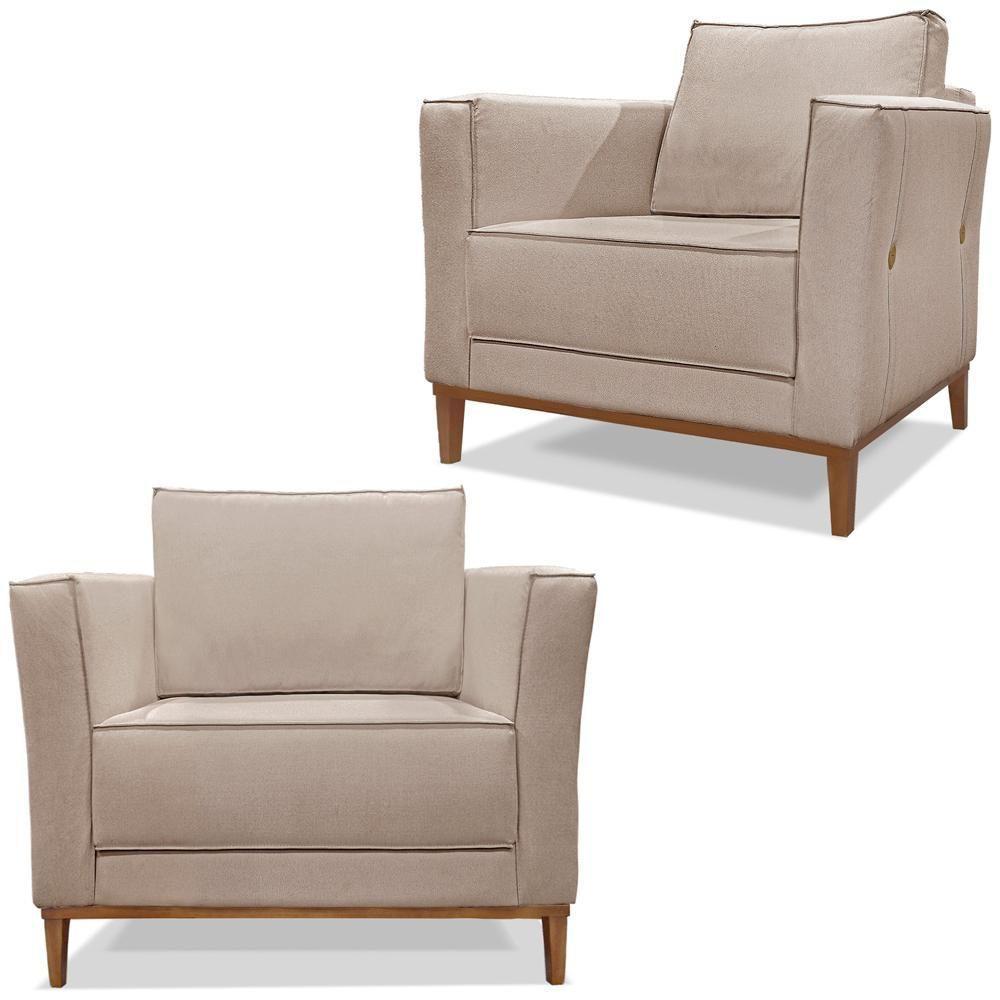 Kit 2 Poltronas Decorativas Balli Pes Madeira Linho Areia Ezz Areia - 1