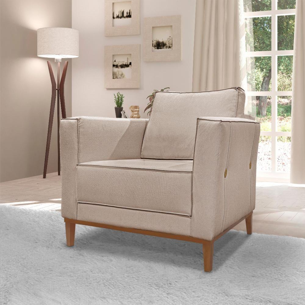 Kit 2 Poltronas Decorativas Balli Pes Madeira Linho Areia Ezz Areia - 6