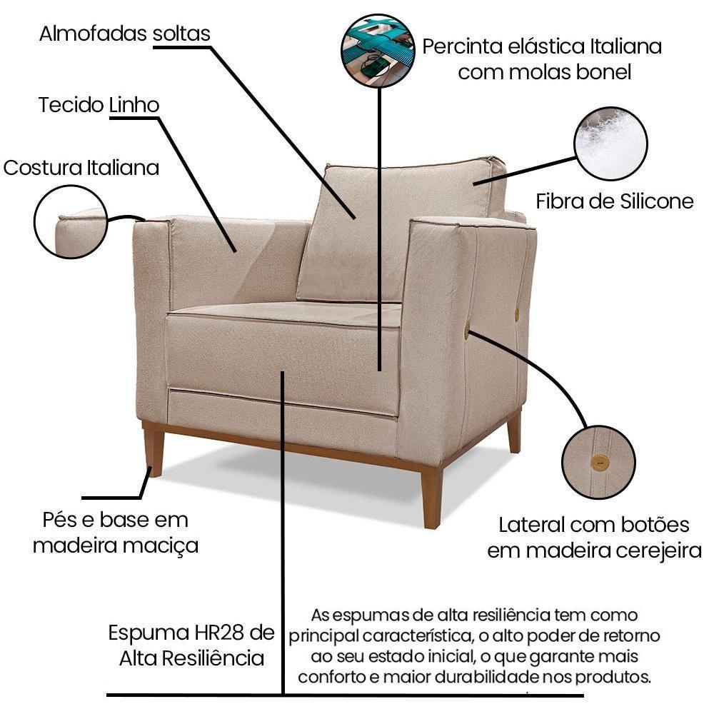 Kit 2 Poltronas Decorativas Balli Pes Madeira Linho Areia Ezz Areia - 8