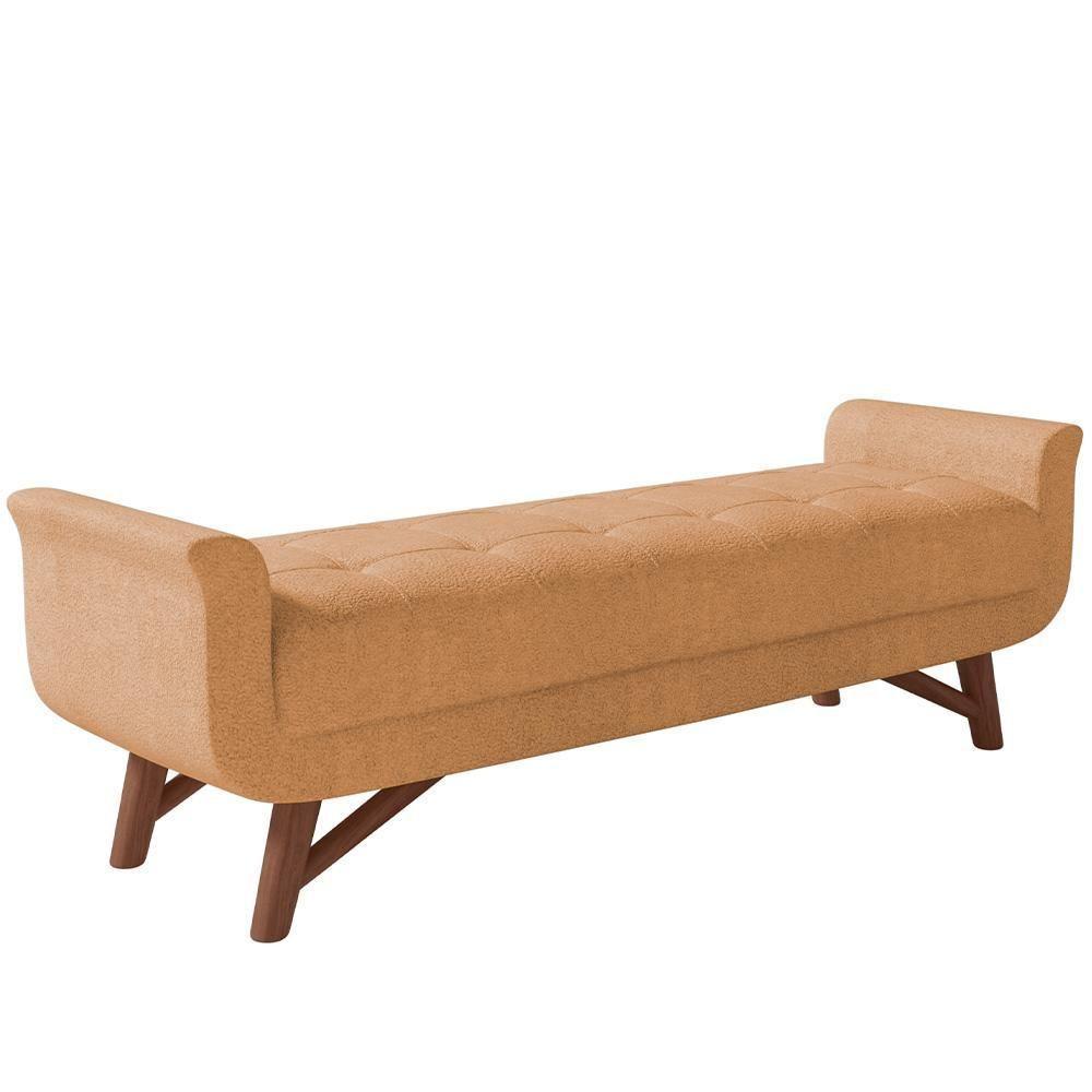 Puff Recamier Decorativo Com Pés Em Madeira 160 Cm Itália P05 Bouclê Mostarda - Lyam Decor - 1