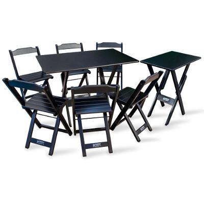 Conjunto De Mesa 1,10x70 E Mesa Aparador Dobrável Com 6 Cadeiras Tarimatã - Preto - Cor: Preto