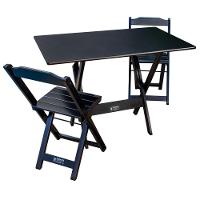 Conjunto De Mesa Dobrável 70x110 Com 2 Cadeiras Preto - Cor: Preto - 1