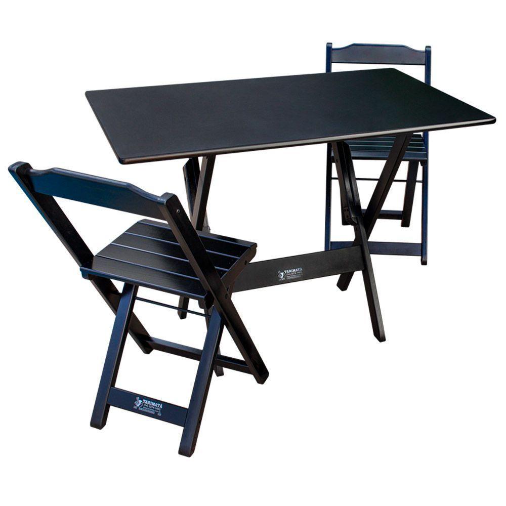 Conjunto De Mesa Dobrável 70x110 Com 2 Cadeiras Preto - Cor: Preto - 1