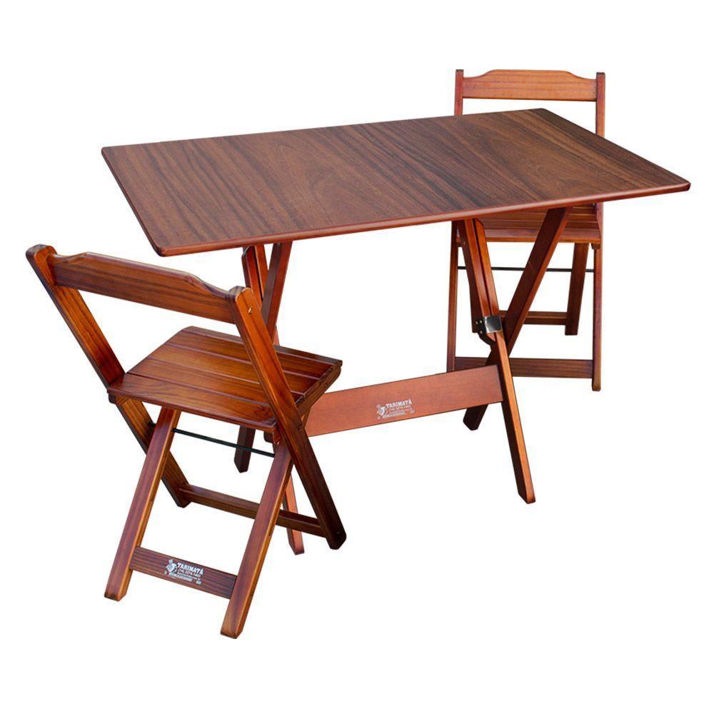 Conjunto De Mesa Dobrável 70x110 Com 2 Cadeiras Imbuia - Cor: Marrom - 1