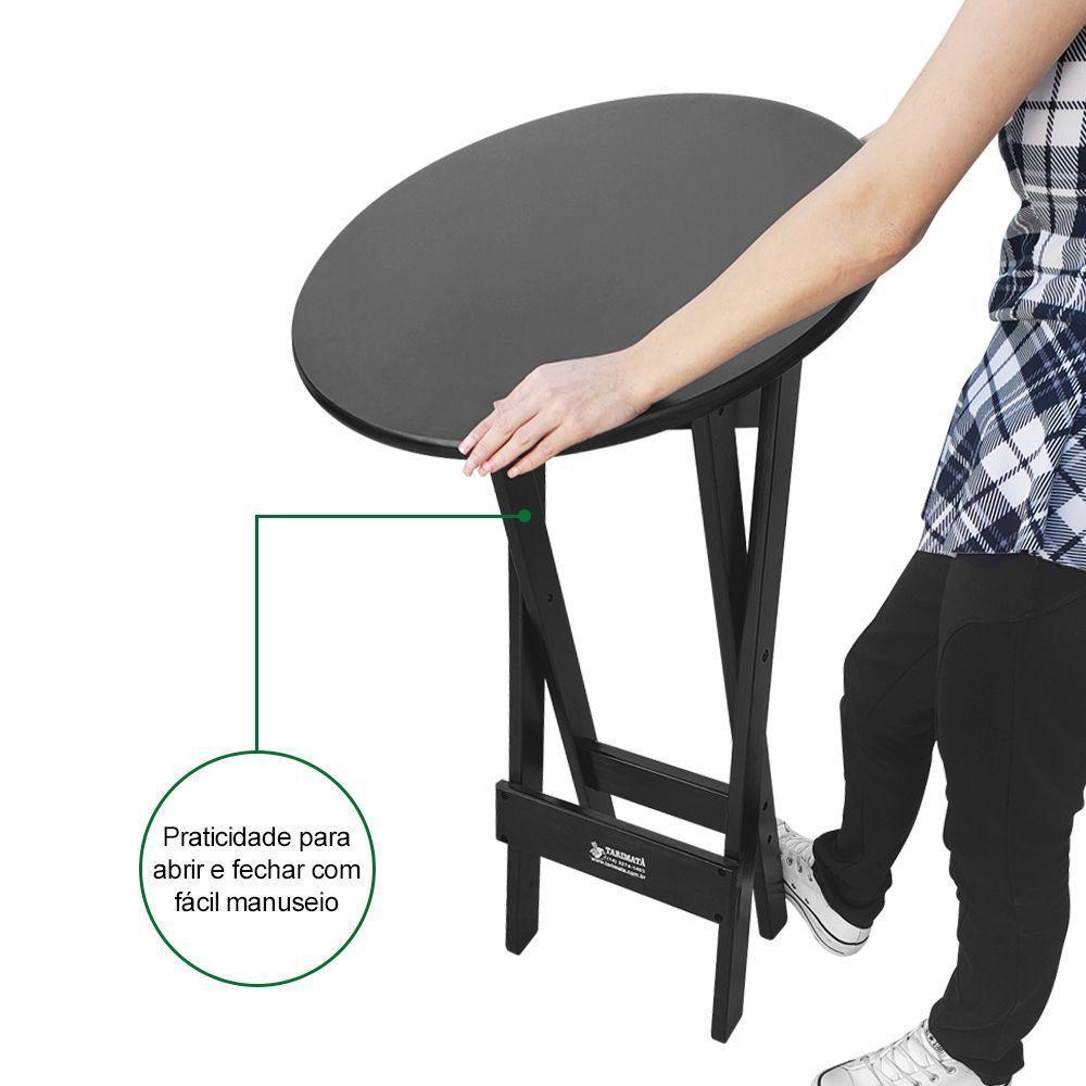 Conjunto Bistrô Mesa Dobrável De Madeira Redonda Com 2 Banquetas Preta - Cor: Preto - 4