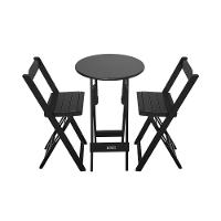 Conjunto Bistrô Mesa Dobrável De Madeira Redonda Com 2 Banquetas Preta - Cor: Preto - 1