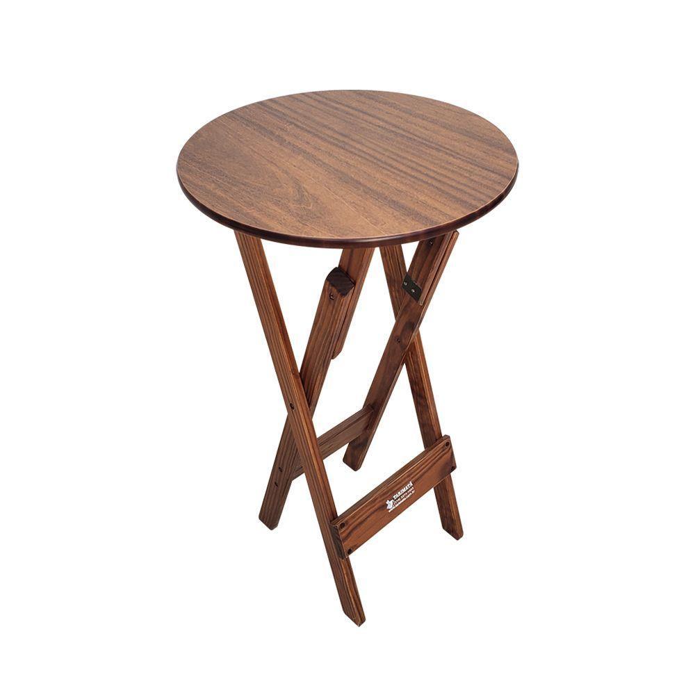 Conjunto Bistrô Mesa Dobrável De Madeira Redonda Com 2 Banquetas Imbuia - Cor: Marrom - 5