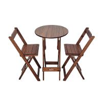 Conjunto Bistrô Mesa Dobrável De Madeira Redonda Com 2 Banquetas Imbuia - Cor: Marrom - 1