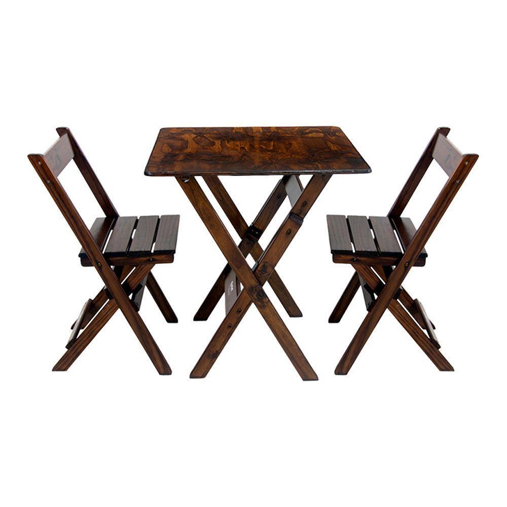 Kit 4 Conjuntos Mesa Dobrável Para Bar E Restaurante 60x60cm Com 2 Cadeiras Em Madeira Maciça - Imbu - Marrom - 6