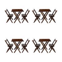 Kit 4 Conjuntos Mesa Dobrável Para Bar E Restaurante 60x60cm Com 2 Cadeiras Em Madeira Maciça - Imbu - Marrom - 1