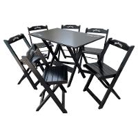 Conjunto Mesa Dobrável Madeira 110x70 Com 6 Cadeiras Personalizada Jack Preta - Cor: Preto - 1