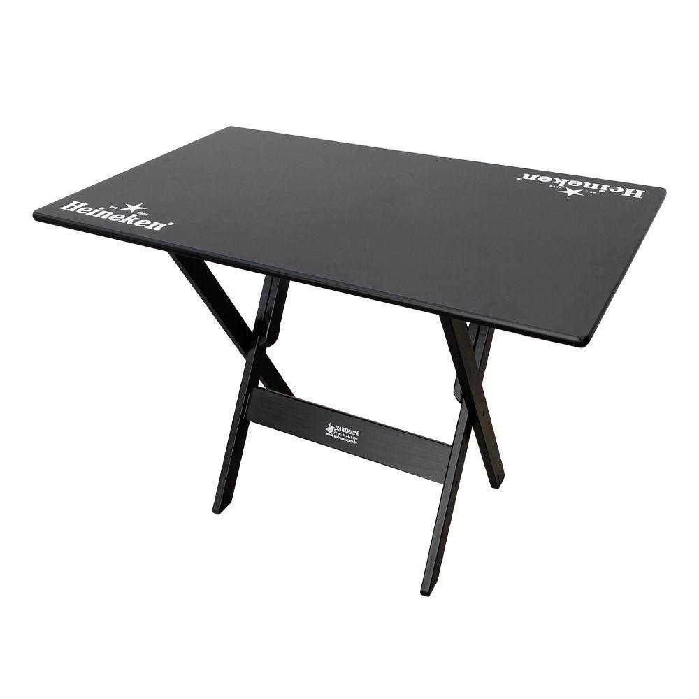 Conjunto Mesa Dobrável Madeira 110x70 Com 4 Cadeiras Personalizada Hei Preta - Cor: Preto - 4