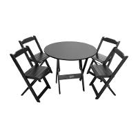 Conjunto Dobrável Mesa De Madeira 90cm Redonda Com 4 Cadeiras Preta - Cor: Preto - 1