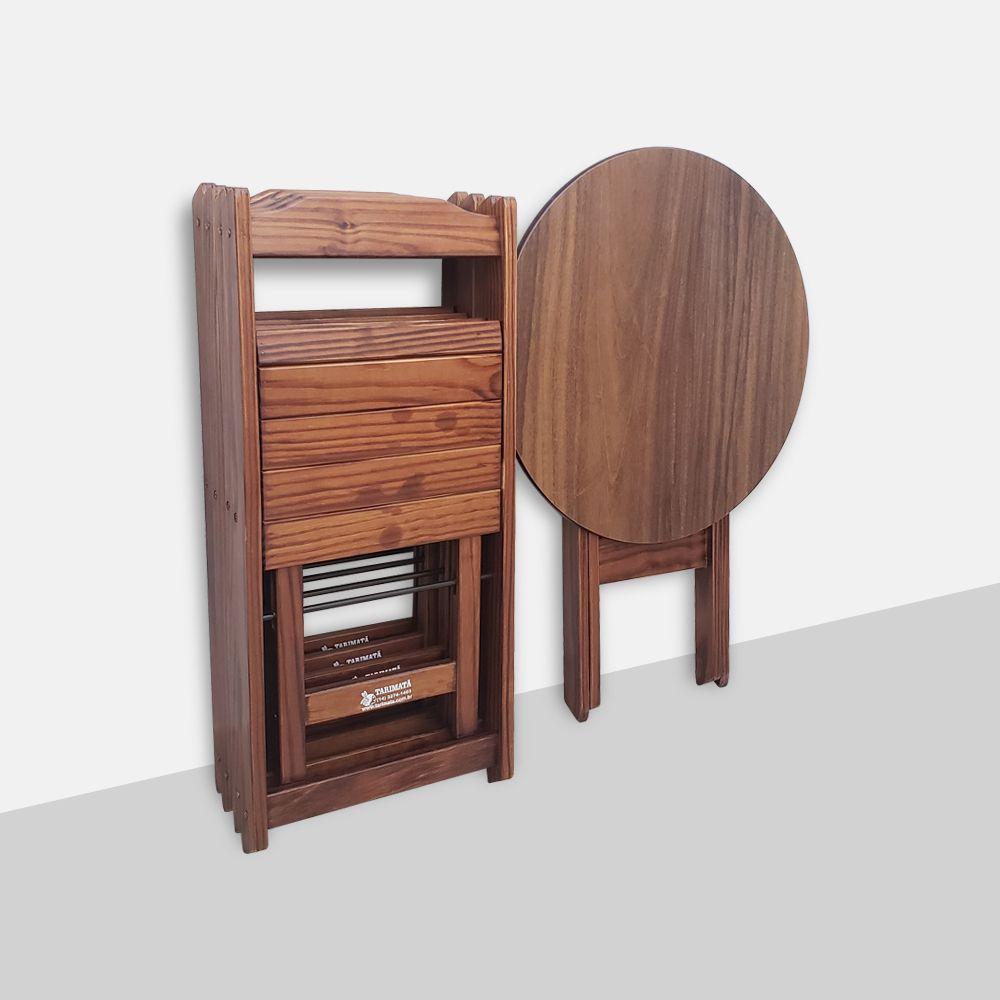 Conjunto Dobrável Mesa De Madeira 70cm Redonda Com 4 Cadeiras Imbuia Marrom - 4