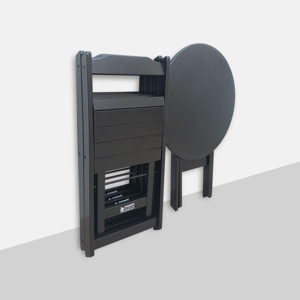 Conjunto Dobrável Mesa De Madeira 70cm Redonda Com 2 Cadeiras Preta - Cor: Preto - 4