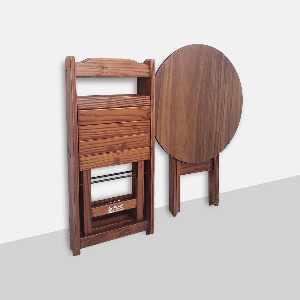 Conjunto Dobrável Mesa De Madeira 70cm Redonda Com 2 Cadeiras Imbuia - Cor: Marrom - 4