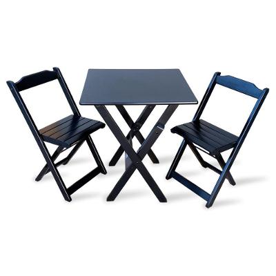 Jogo De Mesa Em Madeira Com 2 Caderias Dobravel Para Area De Lazer 60x60 - Preto - Cor: Preto