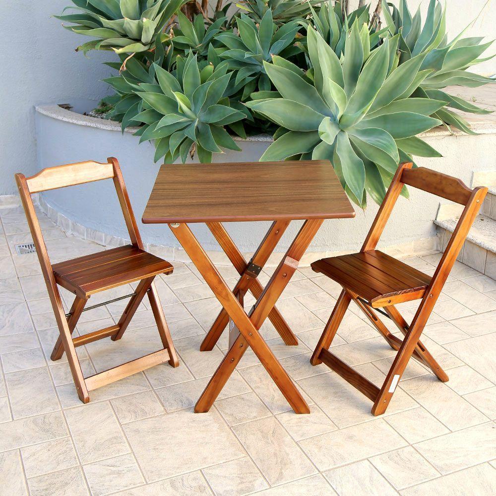 Jogo De Mesa Em Madeira Com 2 Caderias Dobravel 60x60 Para Area Gourmet - Imbuia - Cor: Marrom - 6
