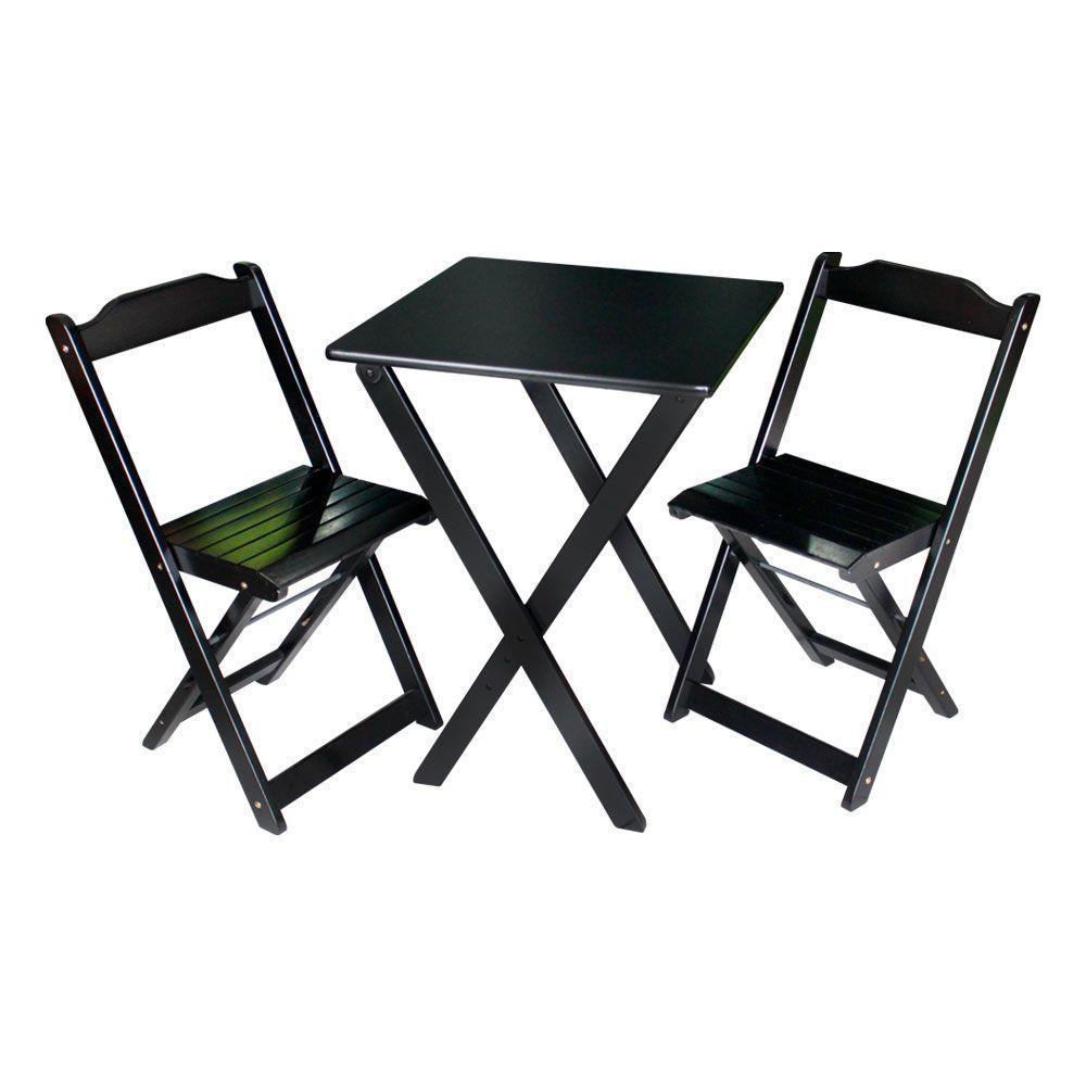 Jogo De Mesa Dobrável 60x60 Com 2 Cadeiras Decor Tarimatã Para Area Gourmet - Preto - Cor: Preto - 1