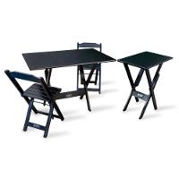 Jogo De Mesa Dobrável 1,10x70 Com 2 Cadeiras + Mesa Aparador Bar Restaurante - Preto - Cor: Preto - 1