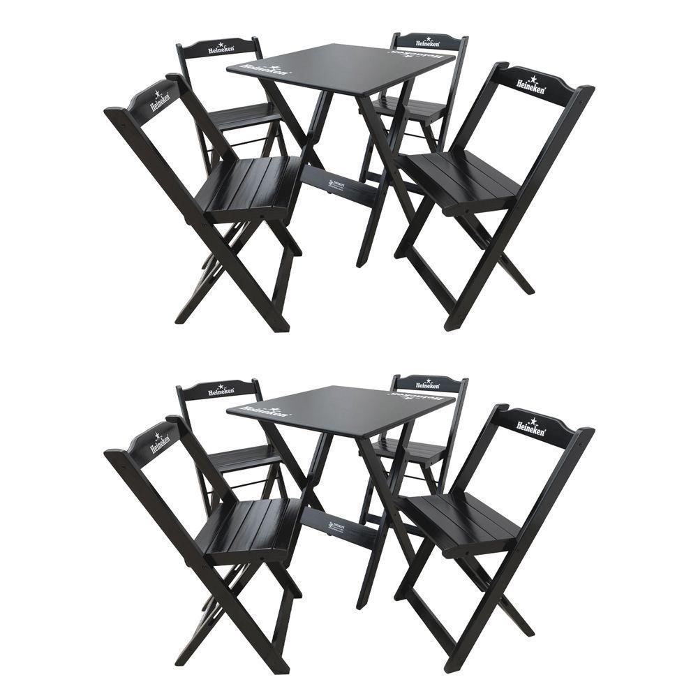 Kit 2 Conjuntos Mesa Dobrável Madeira 70x70 Com 4 Cadeiras Personalizada Hei Preta - Cor: Preto - 1