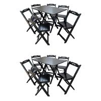 Kit 2 Conjuntos Mesa Dobrável Madeira 110x70 Com 6 Cadeiras Personalizada Jack Preta - Cor: Preto - 1