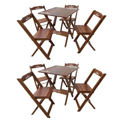 Kit 2 Conjuntos Mesa Dobrável Madeira 70x70 Com 4 Cadeiras Personalizada Hei Imbuia - Cor: Marrom