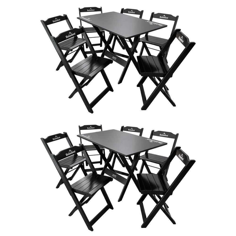 Kit 2 Conjuntos Mesa Dobrável Madeira 110x70 Com 6 Cadeiras Personalizada Hei Preta - Cor: Preto - 1