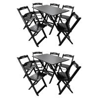 Kit 2 Conjuntos Mesa Dobrável Madeira 110x70 Com 6 Cadeiras Personalizada Hei Preta - Cor: Preto - 1