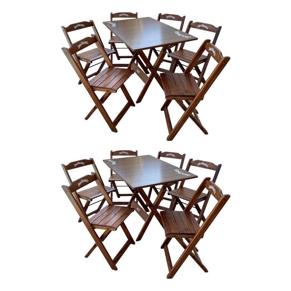 Kit 2 Conjuntos Mesa Dobrável Madeira 110x70 Com 6 Cadeiras Personalizada Jack Imbuia - Cor: Marrom - 1