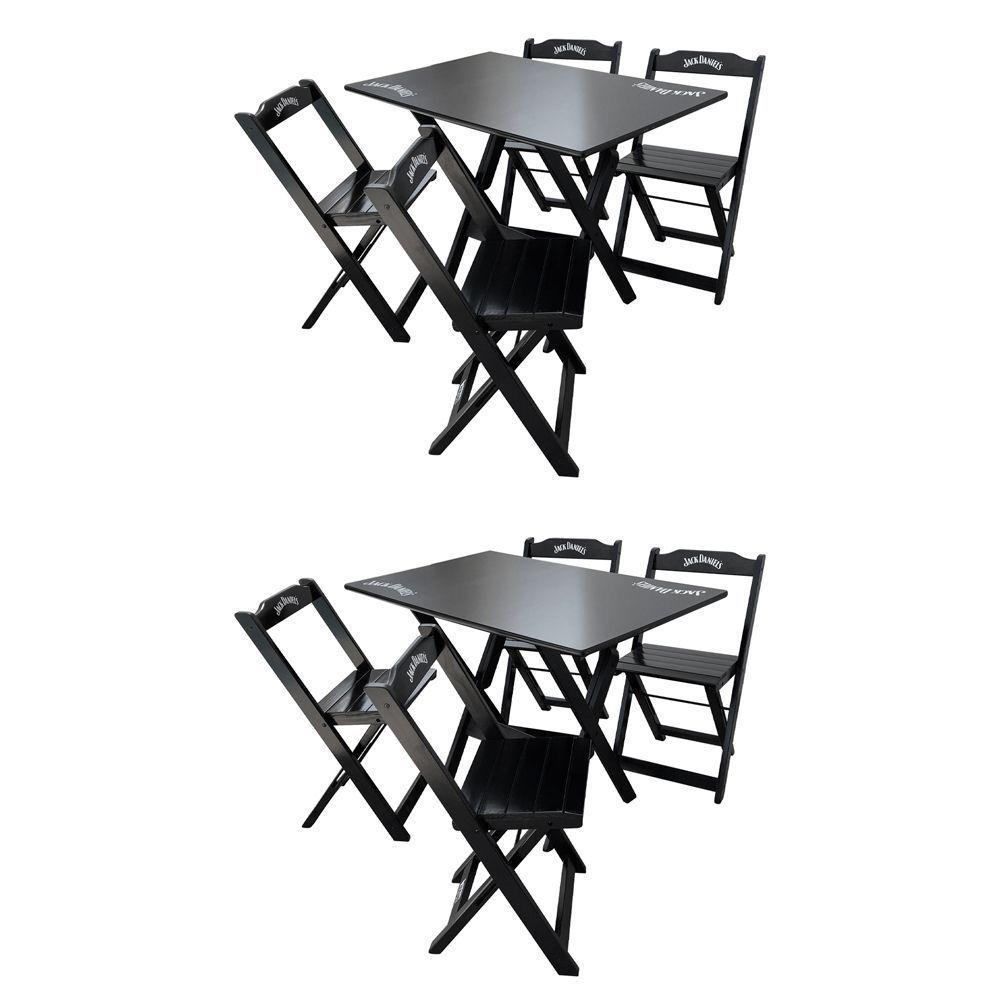 Kit 2 Conjuntos Mesa Dobrável Madeira 110x70 Com 4 Cadeiras Personalizada Jack Preta - Cor: Preto - 1
