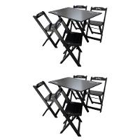 Kit 2 Conjuntos Mesa Dobrável Madeira 110x70 Com 4 Cadeiras Personalizada Jack Preta - Cor: Preto - 1