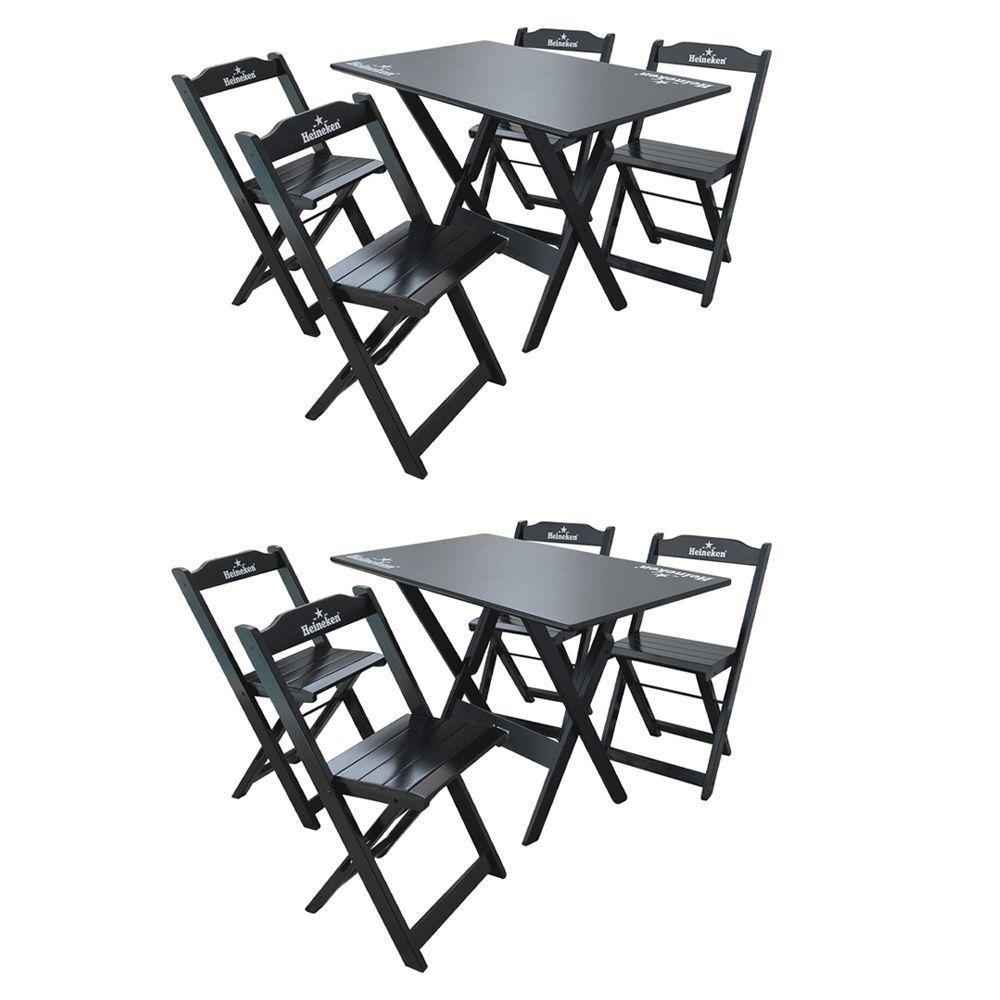 Kit 2 Conjuntos Mesa Dobrável Madeira 110x70 Com 4 Cadeiras Personalizada Hei Preta - Cor: Preto - 1