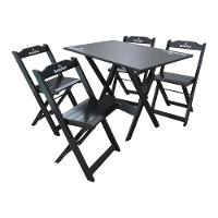 Kit 2 Conjuntos Mesa Dobrável Madeira 110x70 Com 4 Cadeiras Personalizada Hei Preta - Cor: Preto - 6