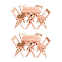 Kit 2 Conjuntos Mesa Dobrável 70x70cm Para Bar Com 4 Cadeiras Em Madeira Maciça - Cru - Bege - 1