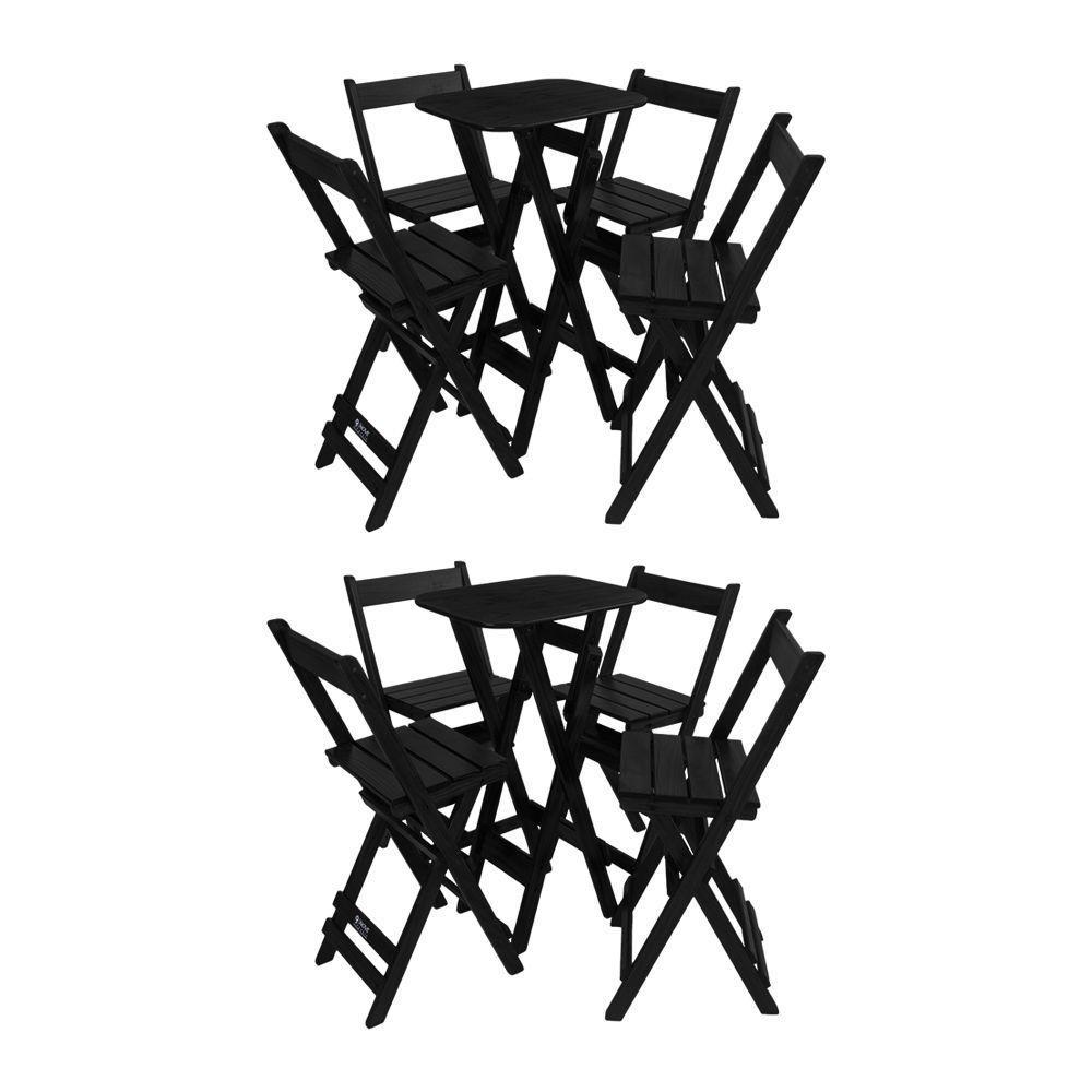 Kit 2 Conjuntos Mesa Bistrô Bar Dobrável Com 4 Cadeiras Em Madeira Maciça - Preto - Preto - 1
