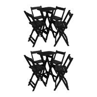 Kit 2 Conjuntos Mesa Bistrô Bar Dobrável Com 4 Cadeiras Em Madeira Maciça - Preto - Preto - 1