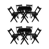 Kit 2 Conjuntos Mesa Dobrável 70x70 Com 4 Cadeiras Em Madeira Maciça - Preto - Preto - 1