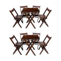 Kit 2 Conjuntos De Mesa Dobrável 60x60cm Com 4 Cadeiras Em Madeira Maciça - Imbuia - Marrom - 1