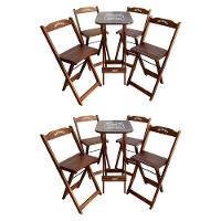 Kit 2 Conjuntos Bistrô Mesa Com 4 Banquetas Dobráveis De Madeira Personalizada Jack - Imbuia Marrom - 1
