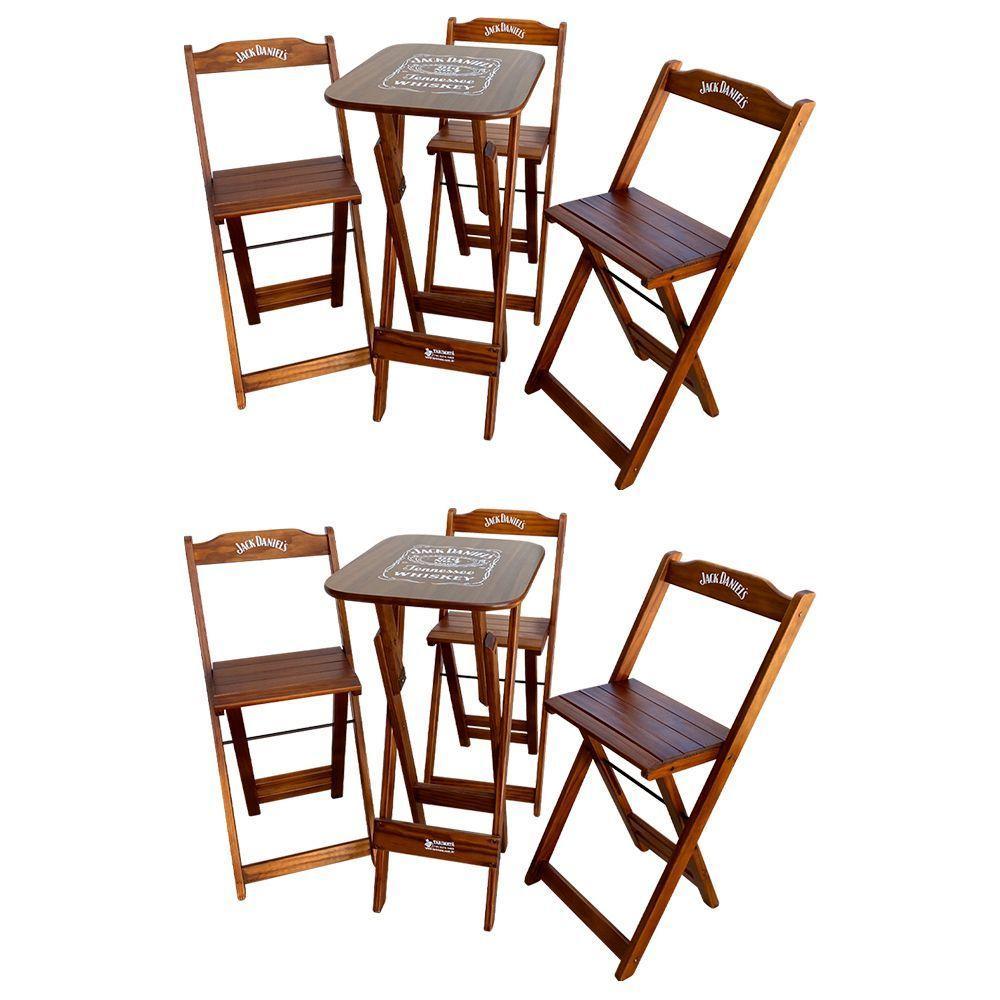 Kit 2 Conjuntos Bistrô Mesa Com 3 Banquetas Dobráveis De Madeira Personalizada Jack - Imbuia Marrom - 1